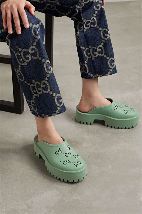 green gucci rubber mules|Gucci suede mules.